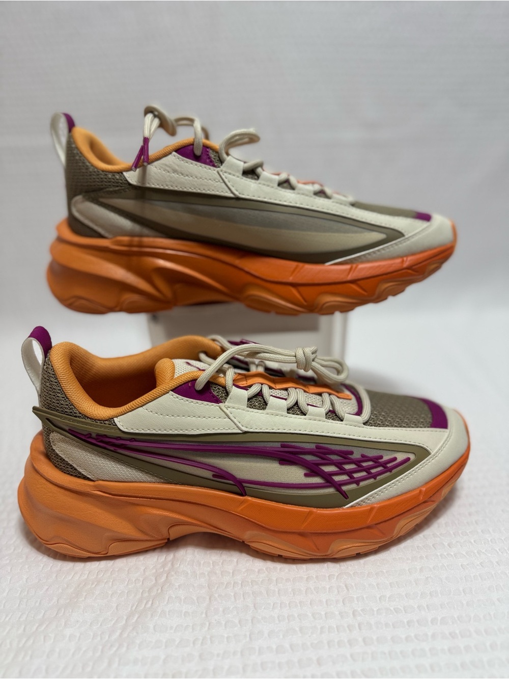 Puma Chunky Sneakers in Cream, Orange & Purple Accent